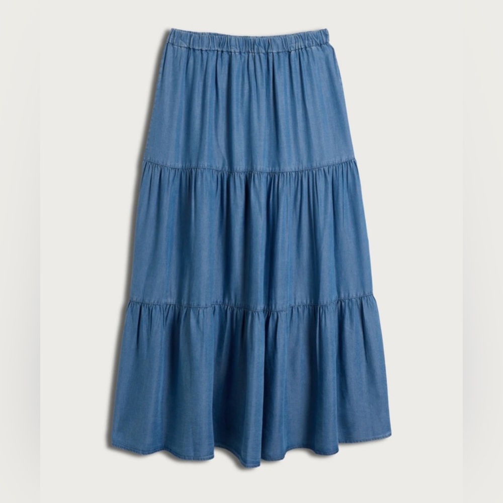 Tiered Chambray Medium Blue Midi Skirt - Picture 16 of 16